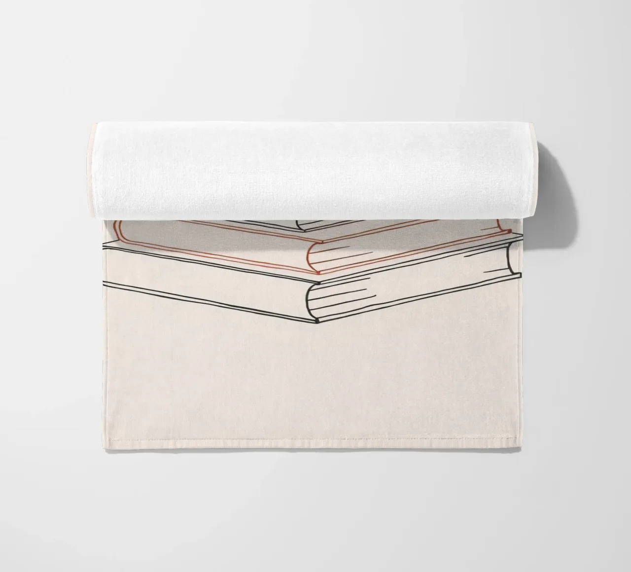 Stack of books in minimal line art style showcasing various beach towel by DesignDoodle