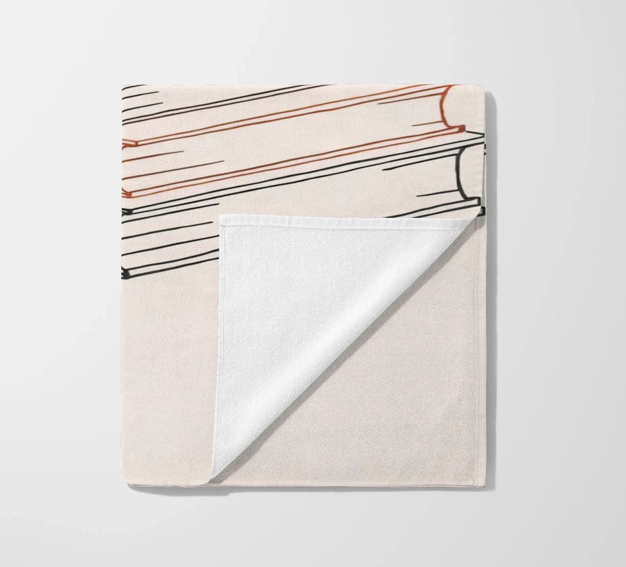 Pila di libri in stile minimal line art che mostrano vari telo mare da DesignDoodle