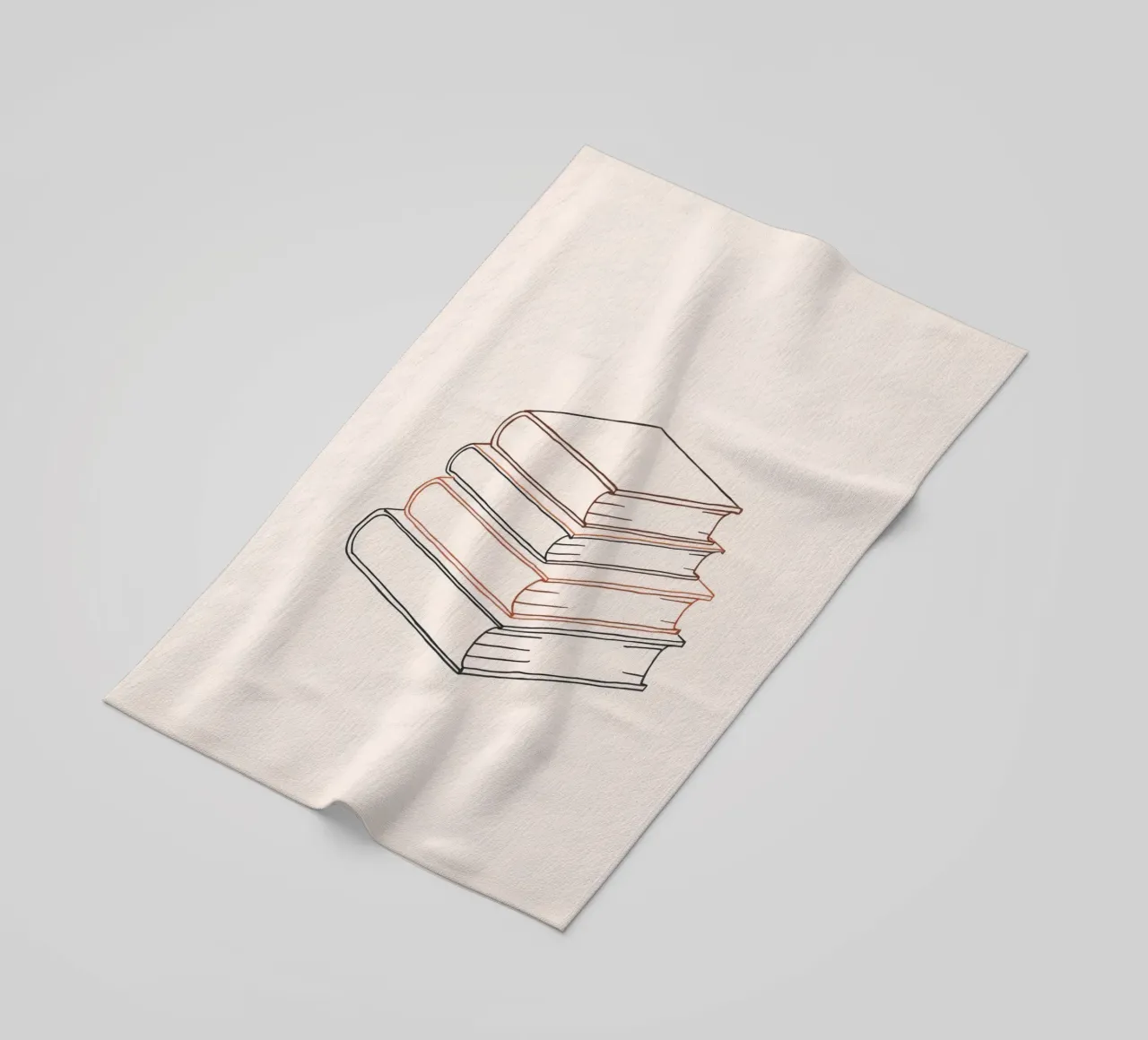 Pila di libri in stile minimal line art che mostrano vari telo mare da DesignDoodle
