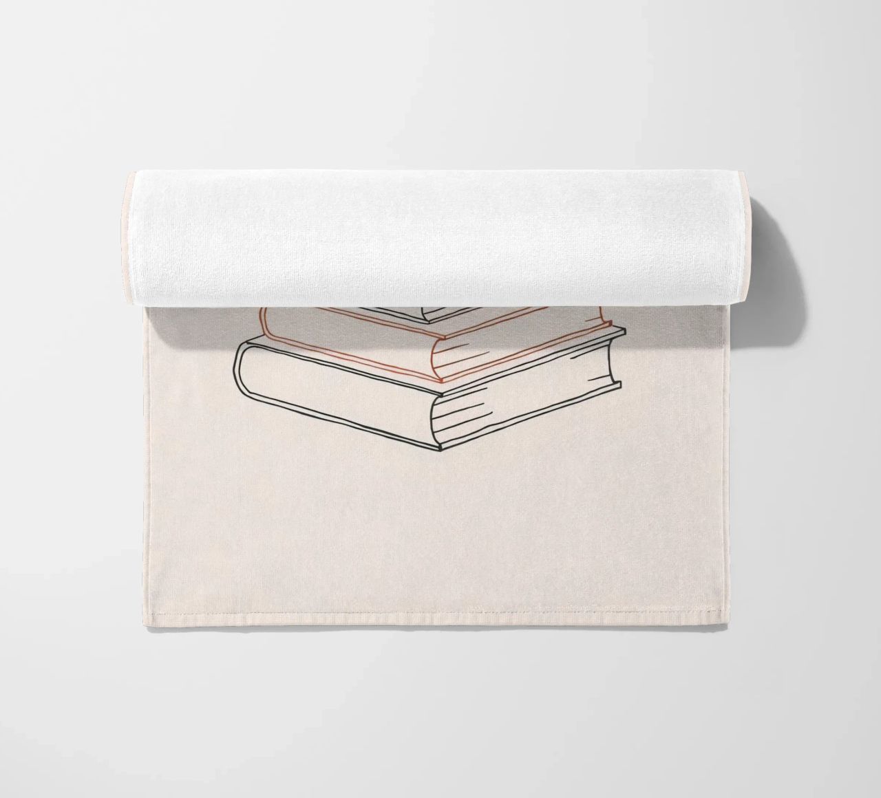 Pila di libri in stile minimal line art che mostrano vari telo mare da DesignDoodle
