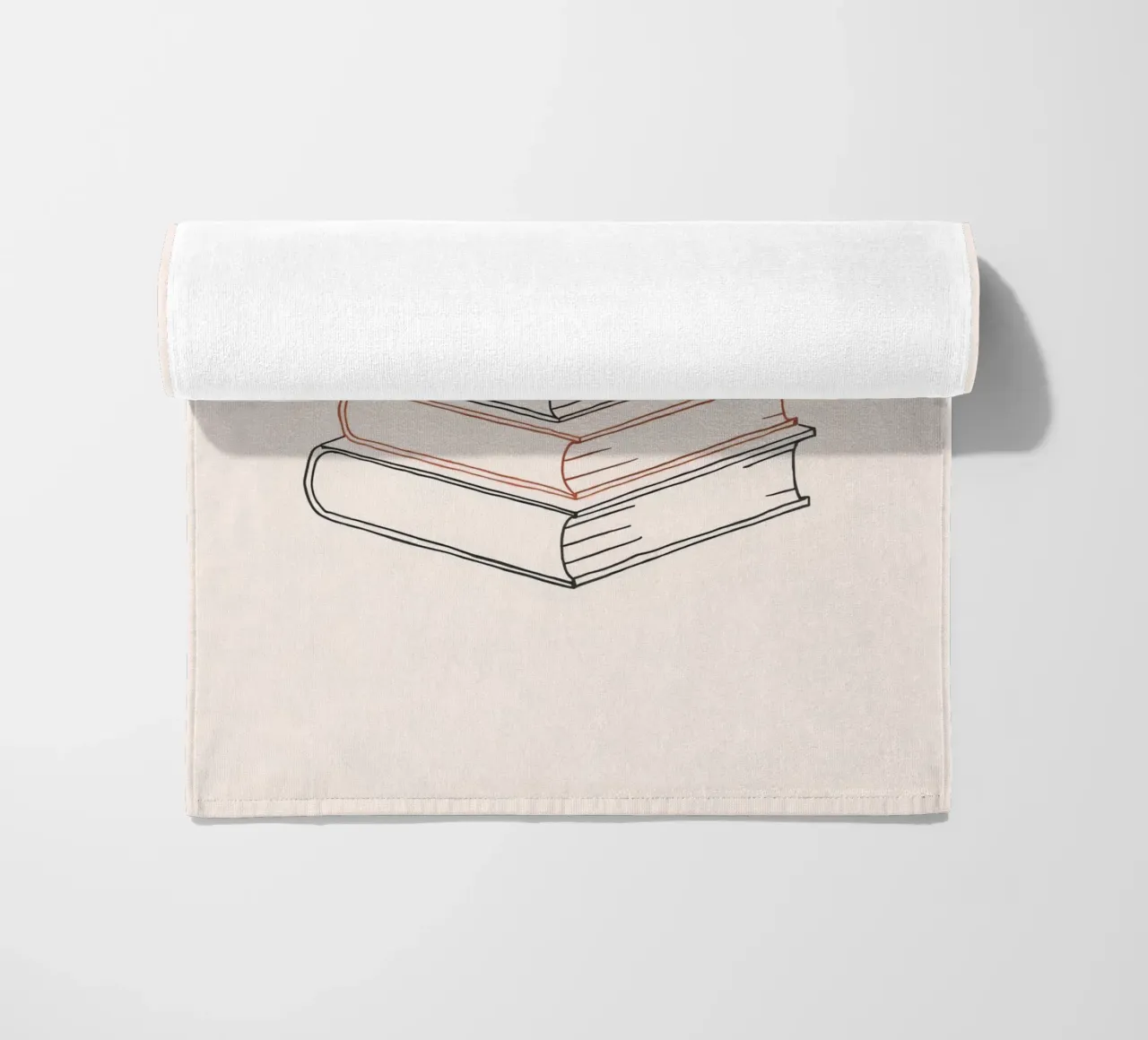 Pila di libri in stile minimal line art che mostrano vari telo mare da DesignDoodle
