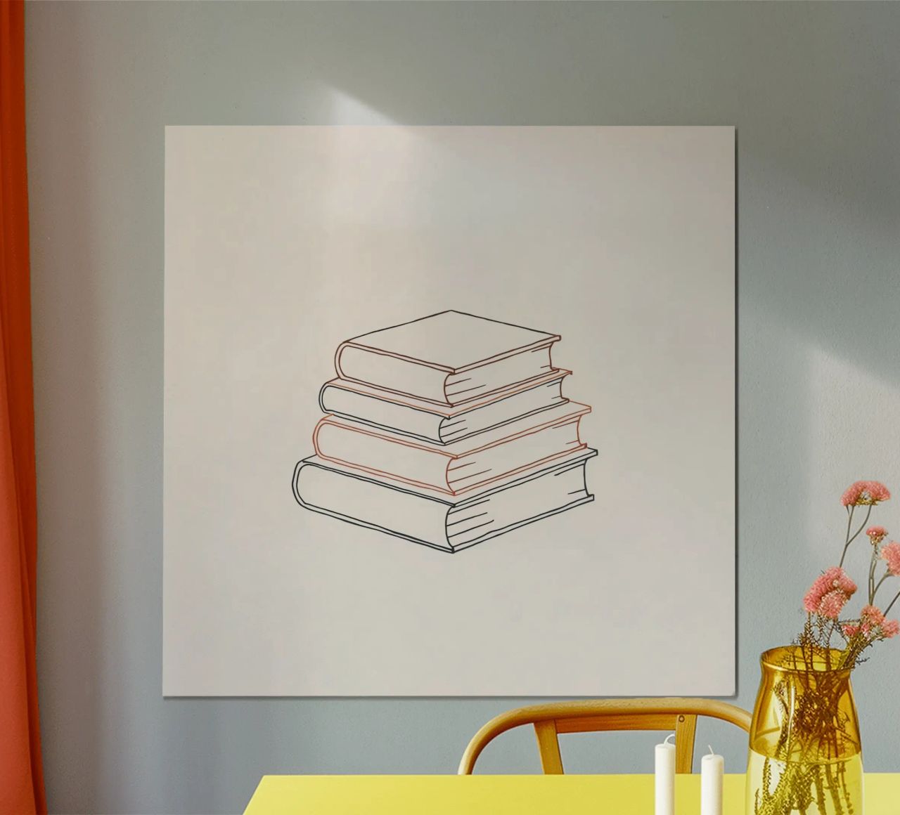 Pila di libri in stile minimal line art che mostrano vari carta hahnemühle da DesignDoodle