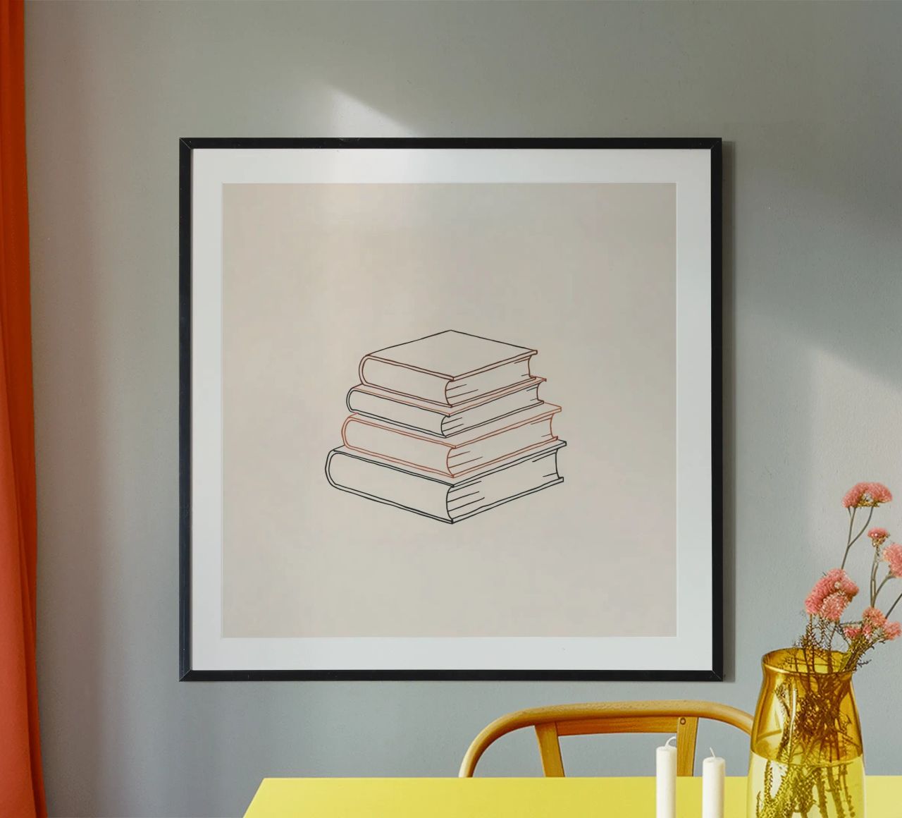 Pila di libri in stile minimal line art che mostrano vari carta hahnemühle da DesignDoodle