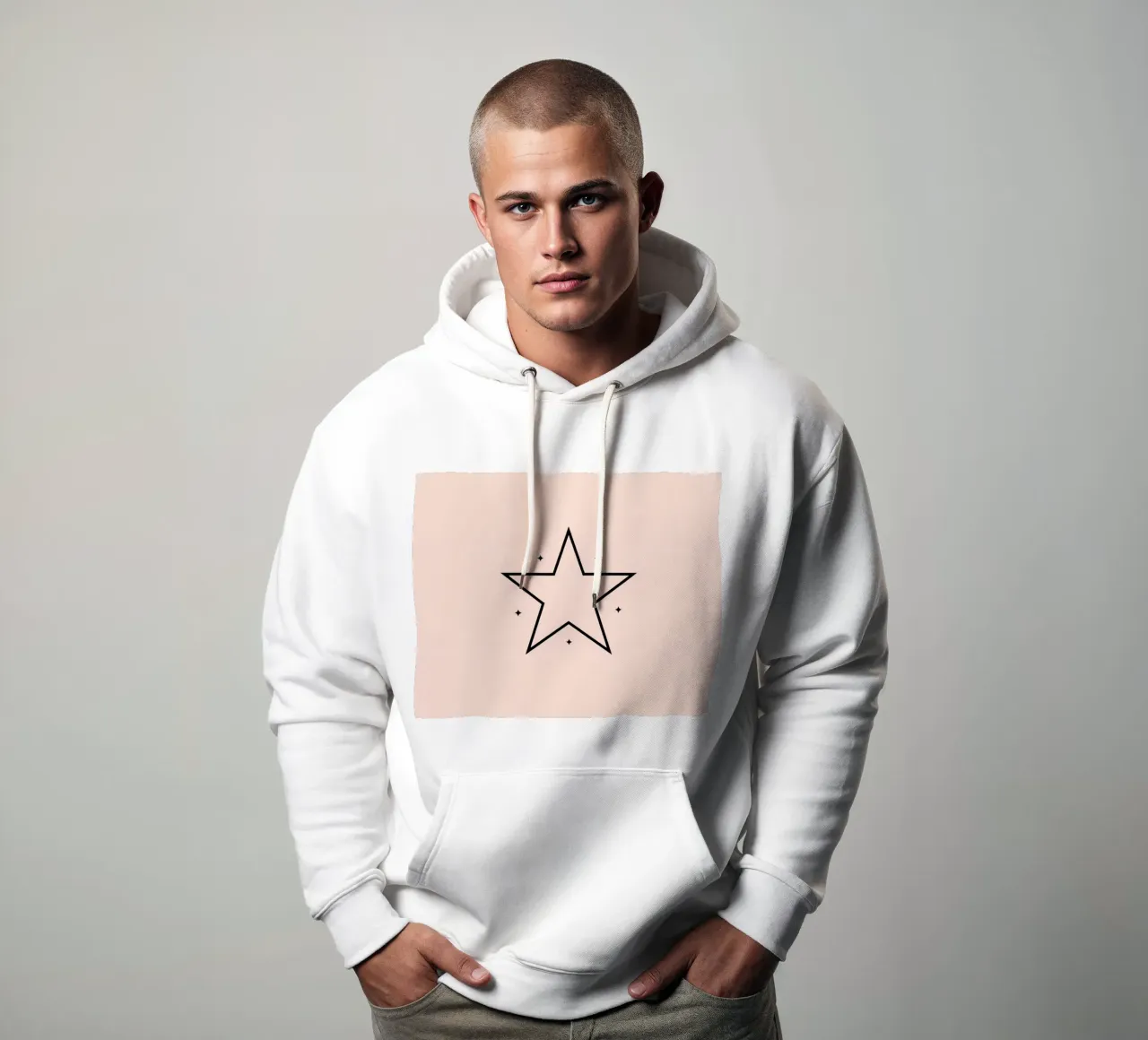 Minimalist black star design on a soft pink background hoodie by DesignDoodle