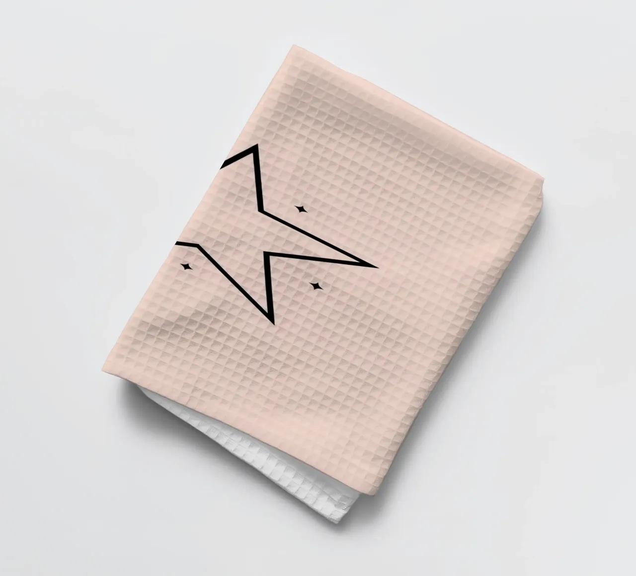 Minimalist black star design on a soft pink background tea towel by DesignDoodle