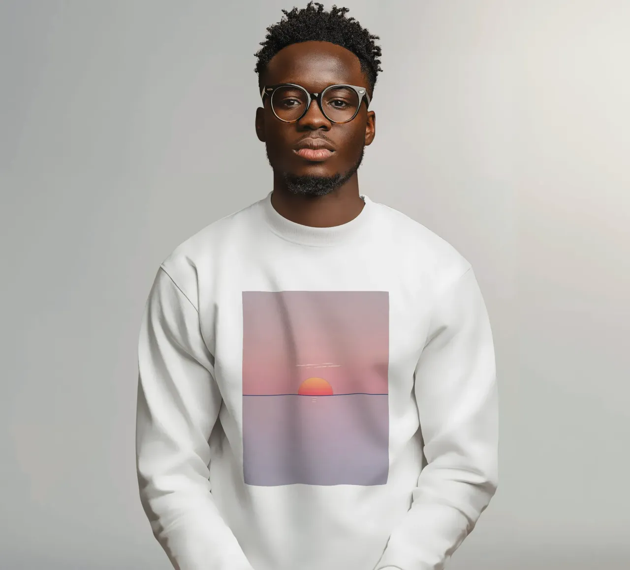 Sunset view over calm ocean at twilight, soft pink & orange sweatshirt by DesignDoodle