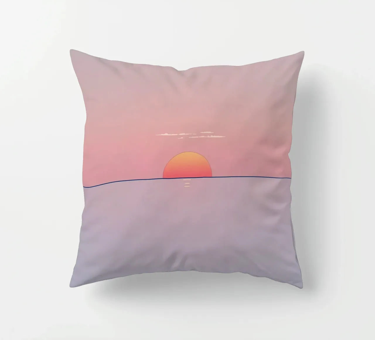 Sunset view over calm ocean at twilight, soft pink & orange decorative cushion by DesignDoodle