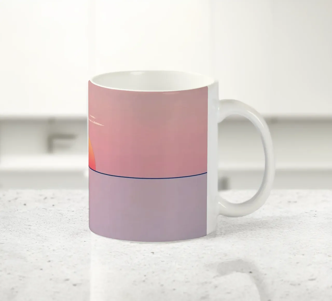 Sunset view over calm ocean at twilight, soft pink & orange ceramic mug by DesignDoodle