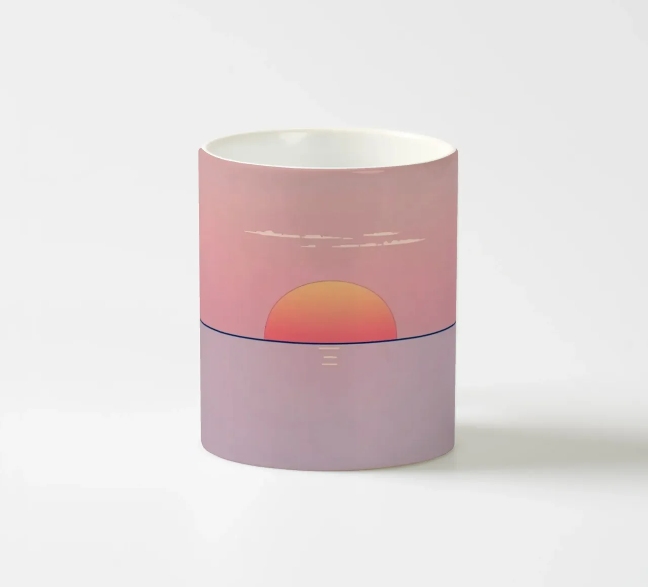 Sunset view over calm ocean at twilight, soft pink & orange ceramic mug by DesignDoodle