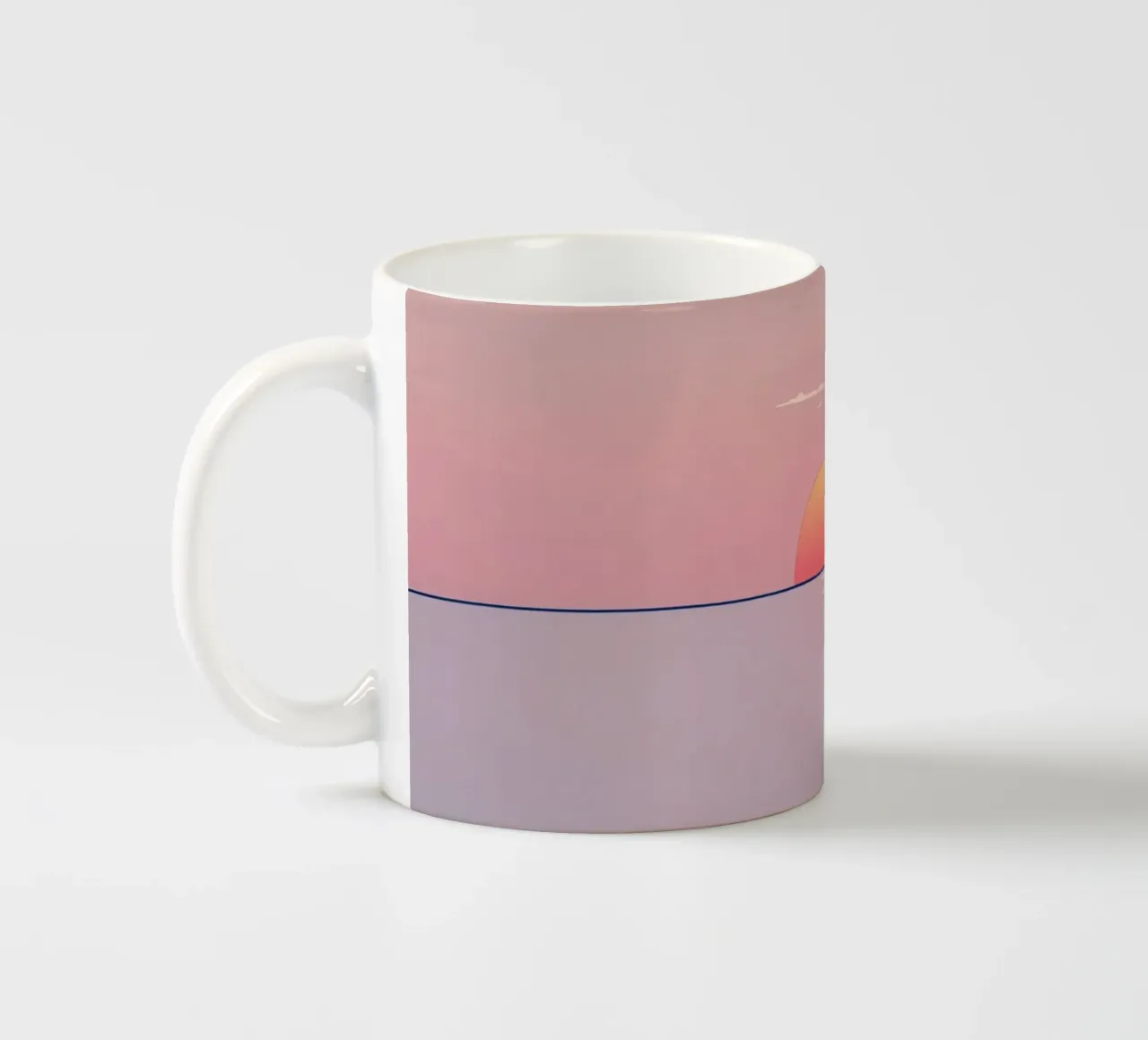 Sunset view over calm ocean at twilight, soft pink & orange ceramic mug by DesignDoodle