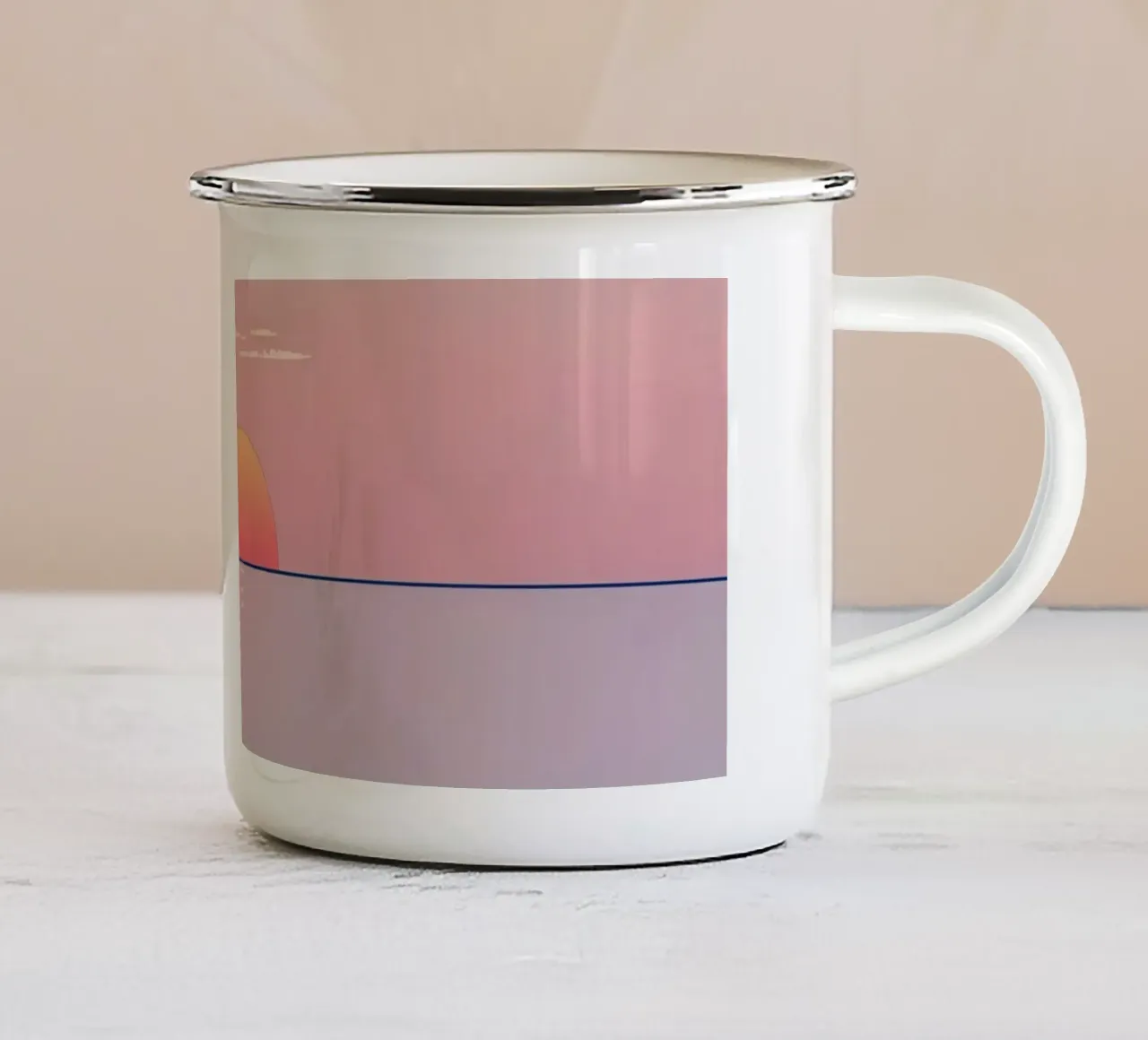 Sunset view over calm ocean at twilight, soft pink & orange enamel mug by DesignDoodle