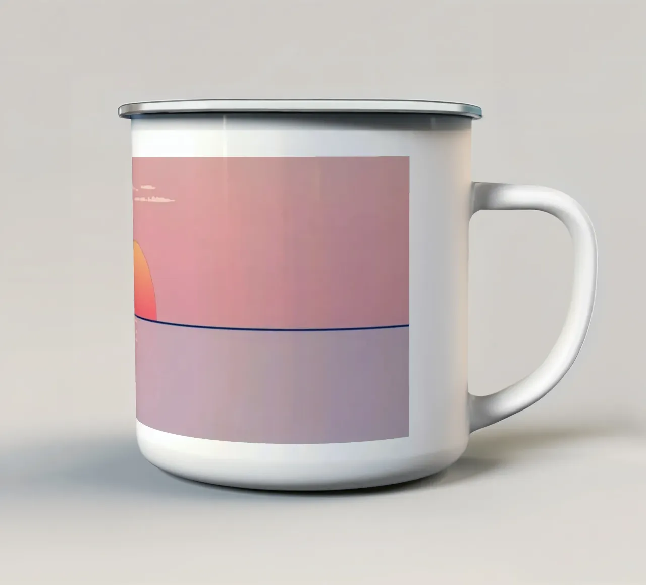 Sunset view over calm ocean at twilight, soft pink & orange enamel mug by DesignDoodle