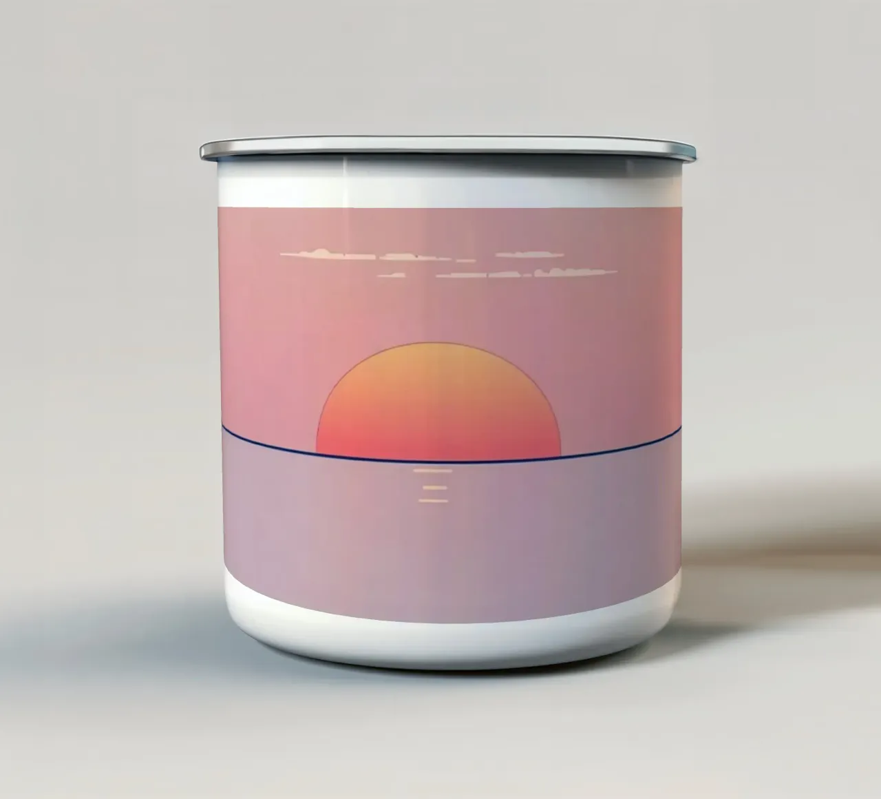 Sunset view over calm ocean at twilight, soft pink & orange enamel mug by DesignDoodle