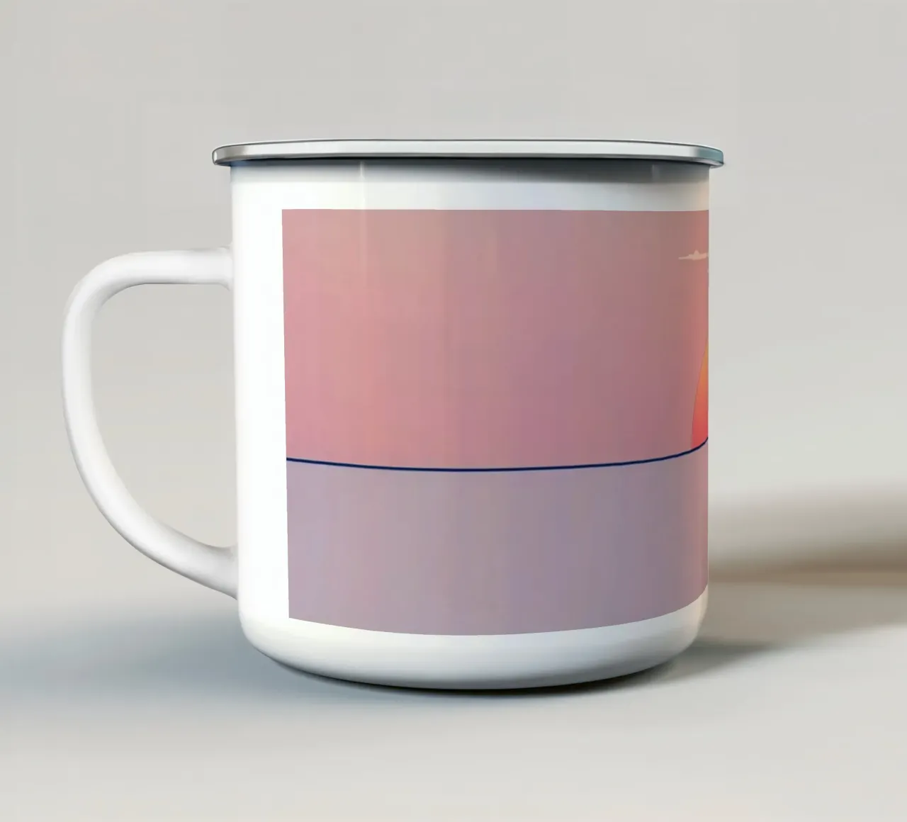 Sunset view over calm ocean at twilight, soft pink & orange enamel mug by DesignDoodle