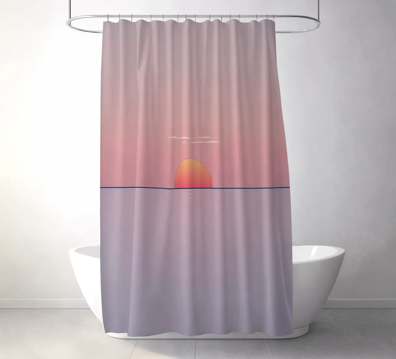 Sunset view over calm ocean at twilight, soft pink & orange shower curtain by DesignDoodle