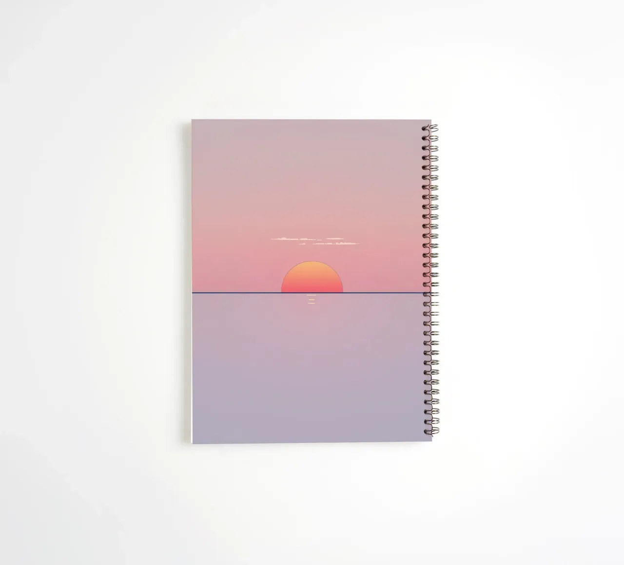 Sunset view over calm ocean at twilight, soft pink & orange spiral notebook by DesignDoodle
