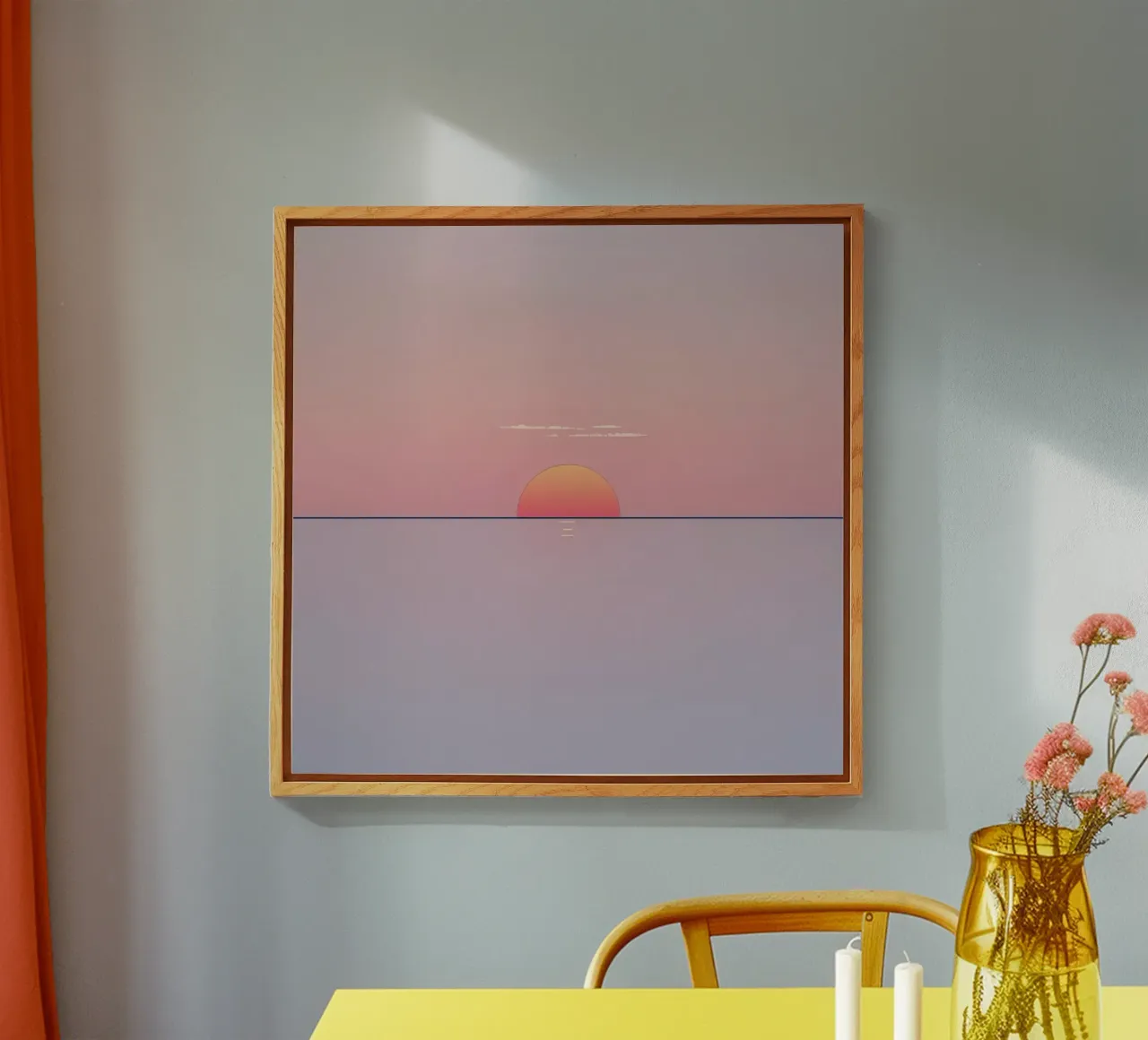 Sunset view over calm ocean at twilight, soft pink & orange acrylic glass by DesignDoodle