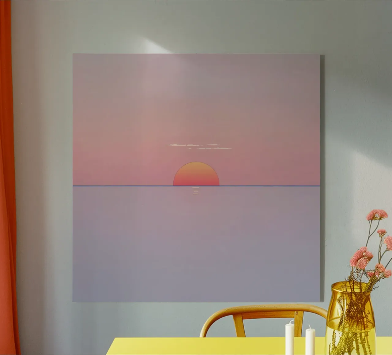 Sunset view over calm ocean at twilight, soft pink & orange acrylic glass by DesignDoodle