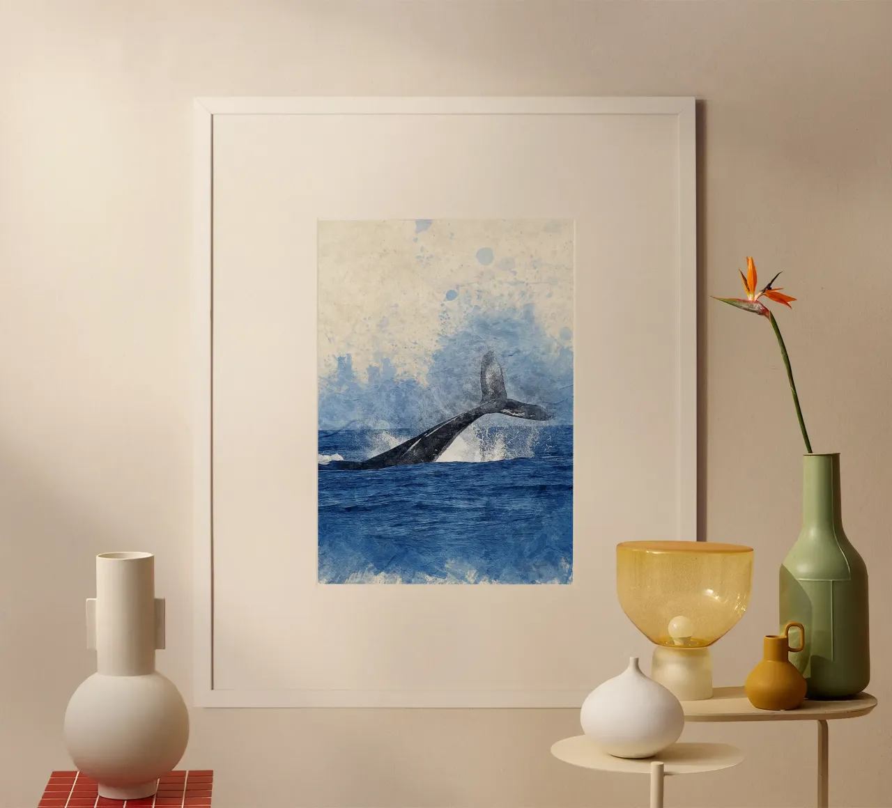 Stampa della coda di balena in fuga - Arte dell'oceano, decorazione blu costiera poster da ClubArt