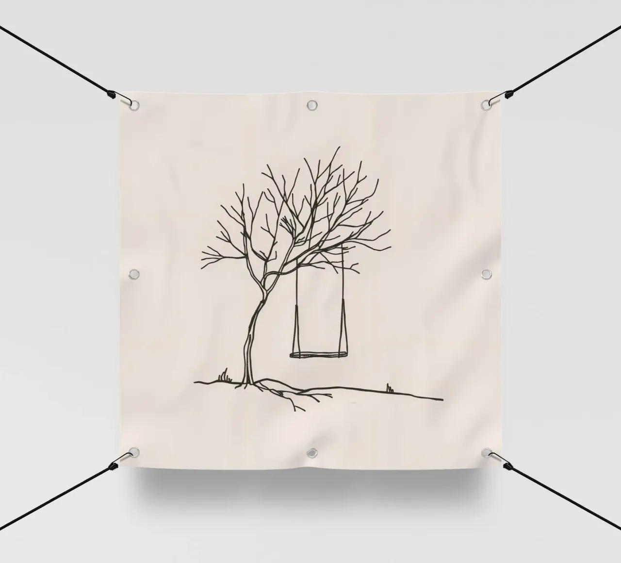 Altalena appesa a un albero spoglio in un paesaggio tranquillo telo in pvc da DesignDoodle