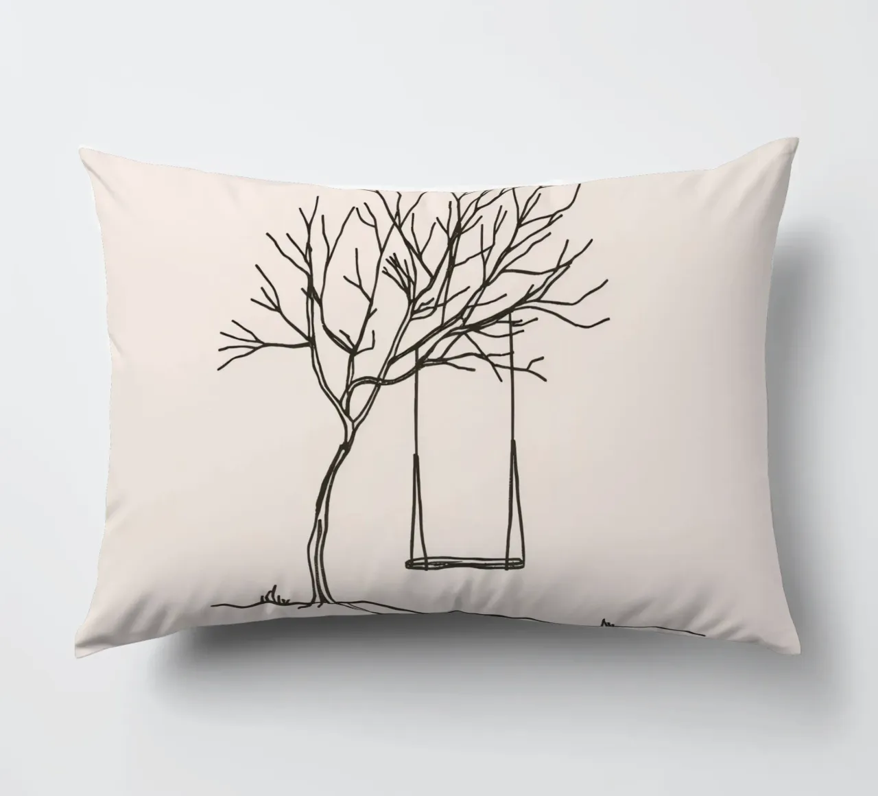 Altalena appesa a un albero spoglio in un paesaggio tranquillo cuscino da DesignDoodle