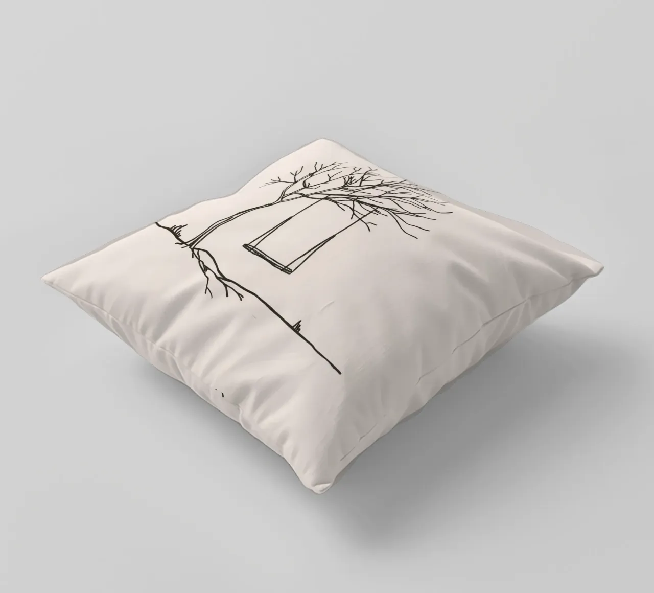 Altalena appesa a un albero spoglio in un paesaggio tranquillo cuscino da DesignDoodle