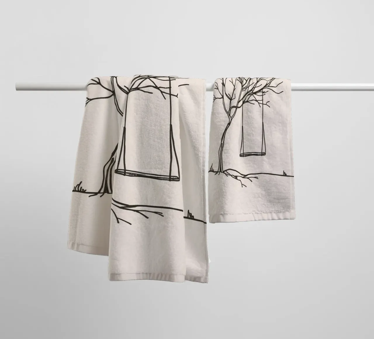 Altalena appesa a un albero spoglio in un paesaggio tranquillo asciugamano da bagno da DesignDoodle