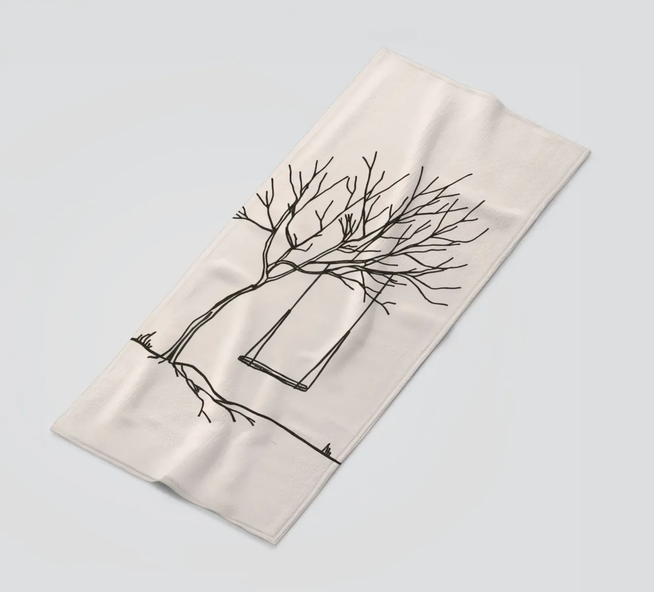 Altalena appesa a un albero spoglio in un paesaggio tranquillo telo mare da DesignDoodle