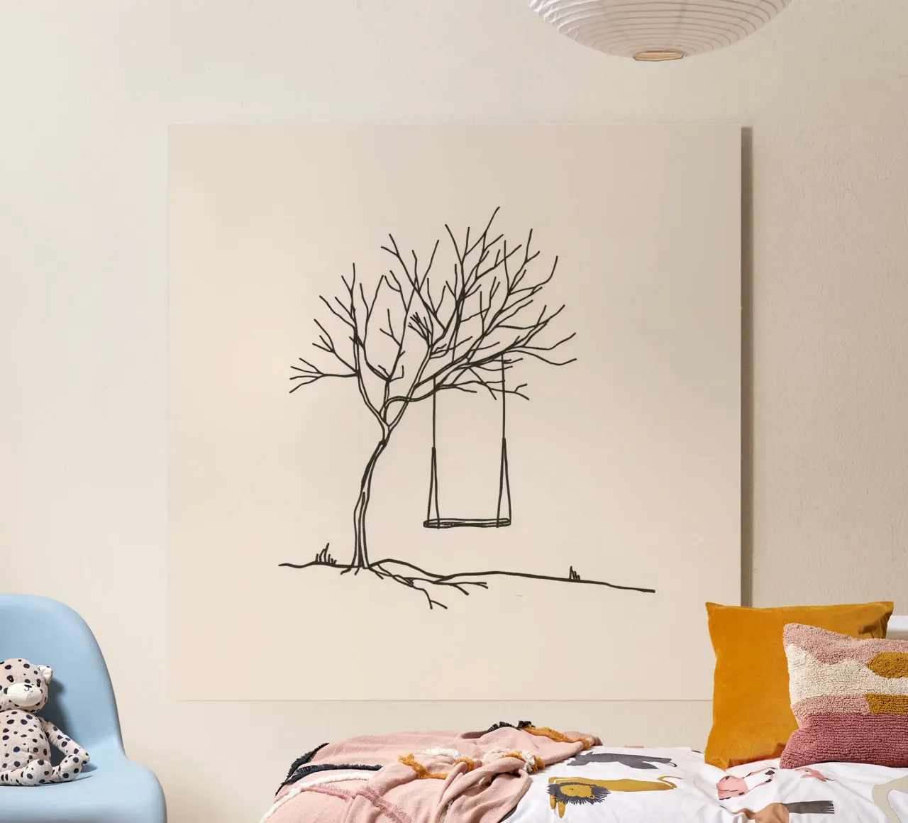 Altalena appesa a un albero spoglio in un paesaggio tranquillo plexiglass da DesignDoodle