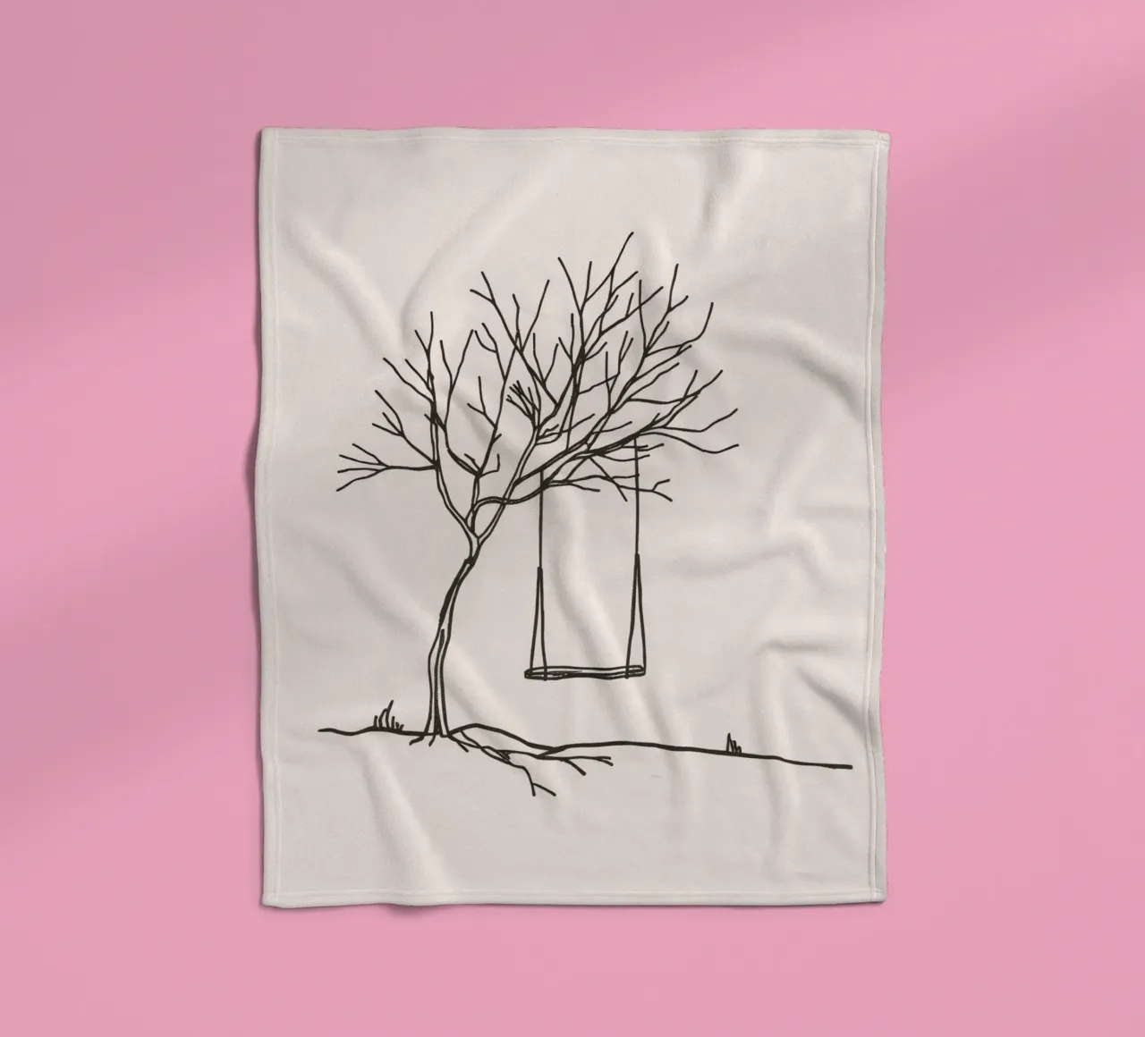 Altalena appesa a un albero spoglio in un paesaggio tranquillo coperta in pile da DesignDoodle