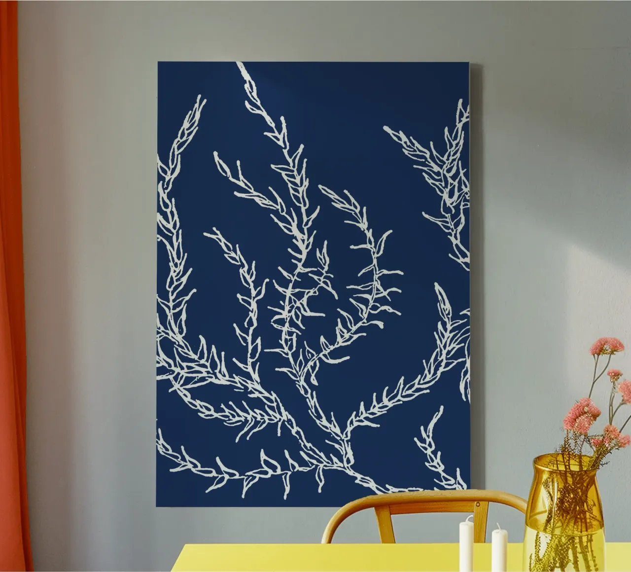 Abstract zeewierpatroon print - Nautisch blauw, Kustdecoratie canvas met Baklijst van ClubArt