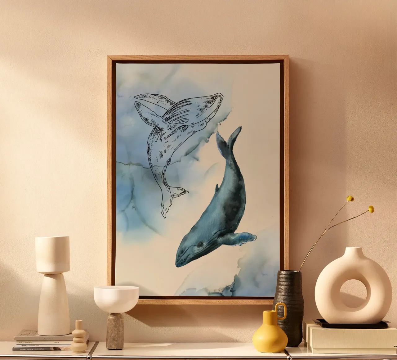Wal-Kunstdruck - Aquarell & Linie Kunst, Ozean-Mischung Dekor Leinwand von ClubArt