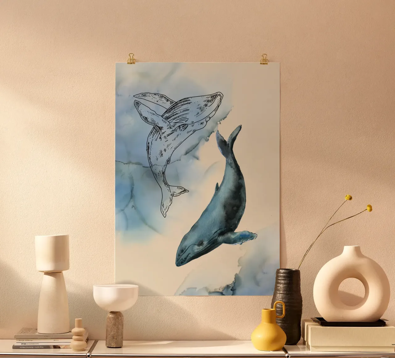 Wal-Kunstdruck - Aquarell & Linie Kunst, Ozean-Mischung Dekor Poster von ClubArt