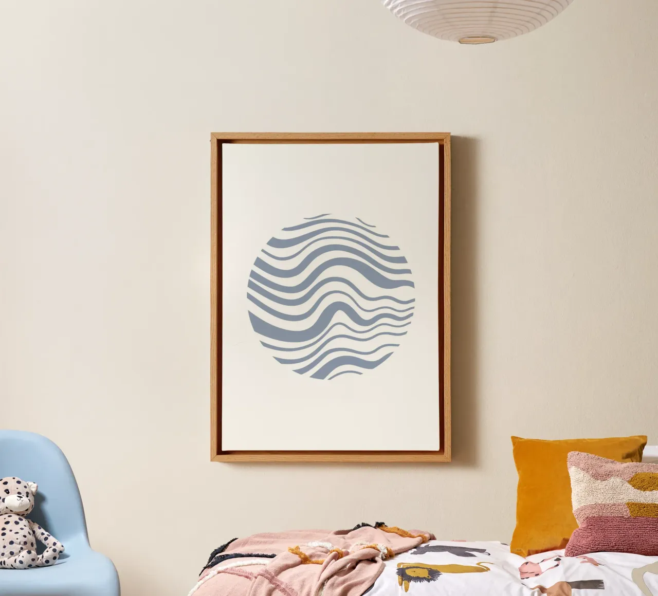 Abstracte golvende cirkeldruk - minimalistisch modern, blauw esthetisch canvas met Baklijst van ClubArt