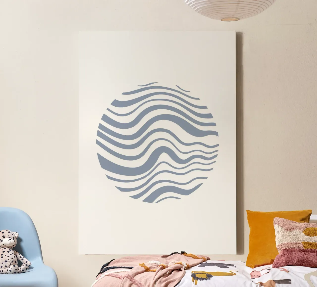 Abstracte golvende cirkeldruk - minimalistisch modern, blauw esthetisch canvas met Baklijst van ClubArt