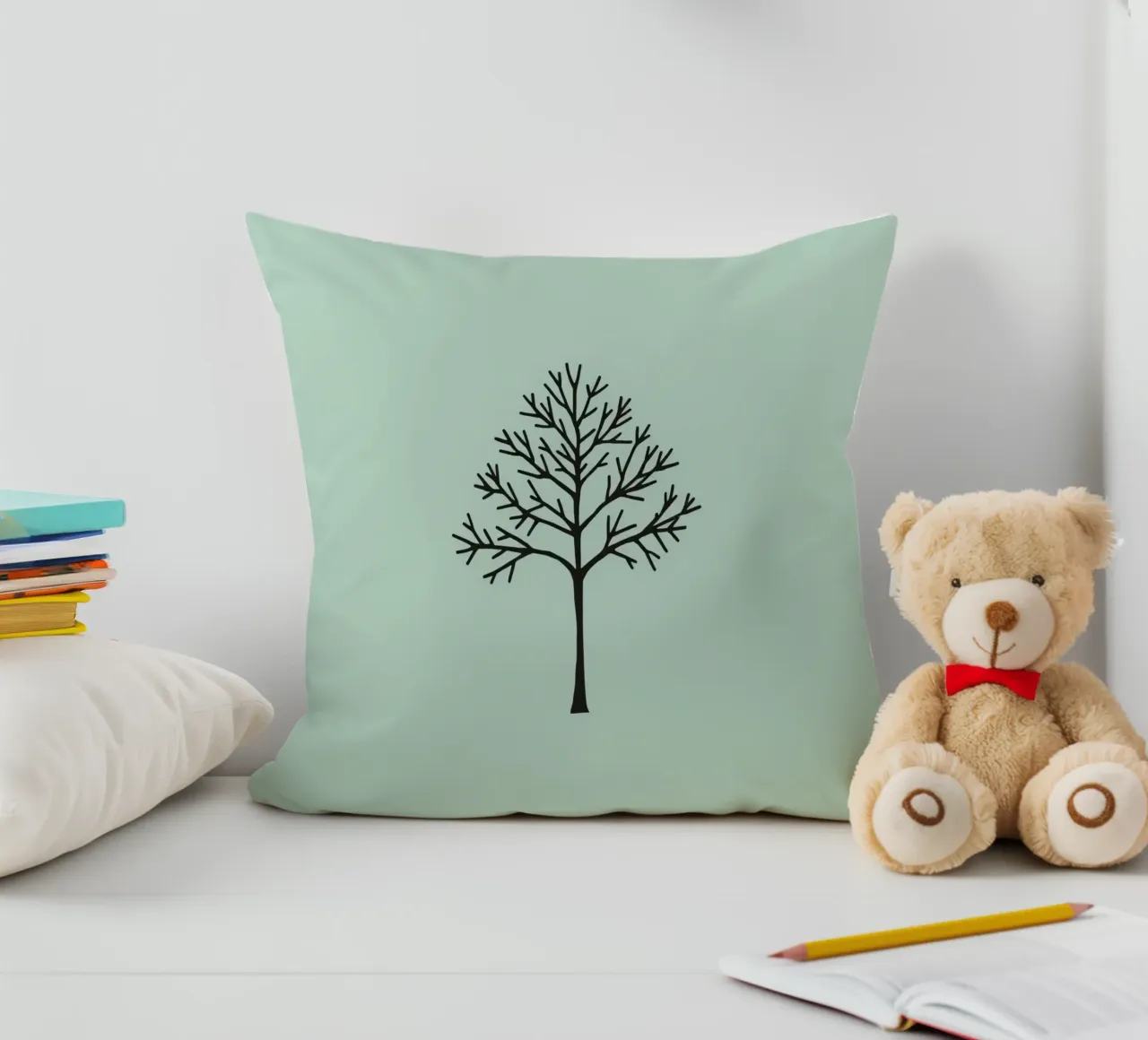 Minimalist tree design with intricate branch patterns decorative cushion by DesignDoodle