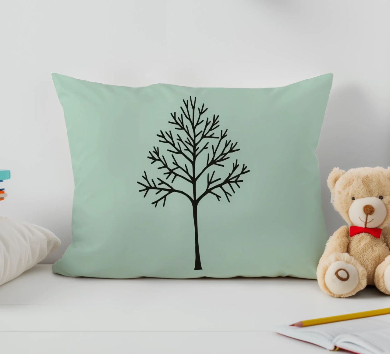 Minimalist tree design with intricate branch patterns decorative cushion by DesignDoodle