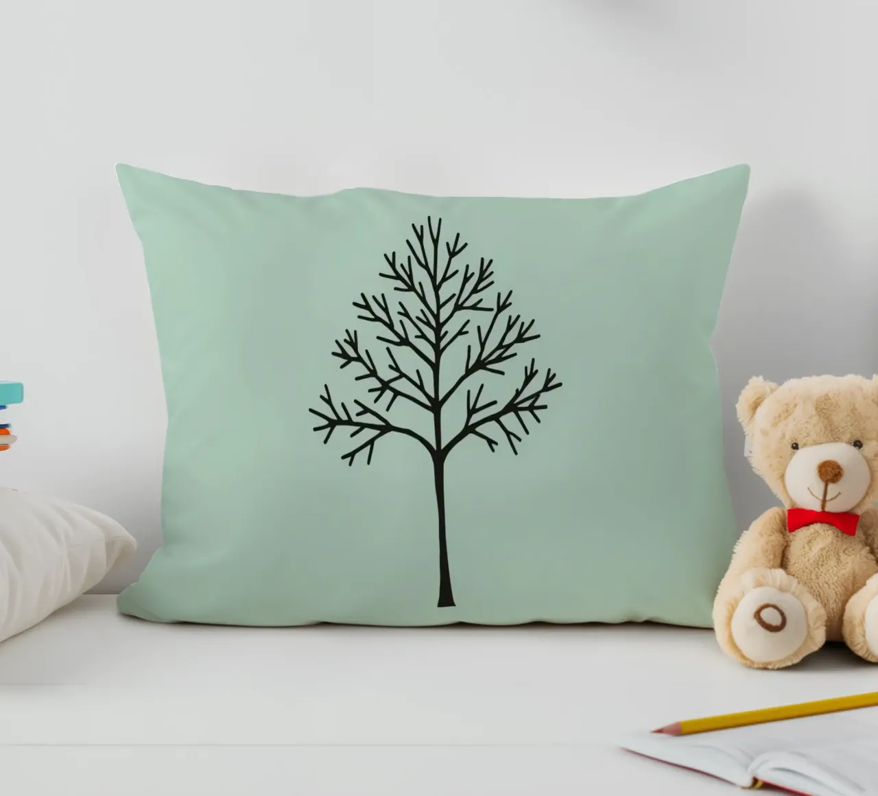 Minimalist tree design with intricate branch patterns decorative cushion by DesignDoodle