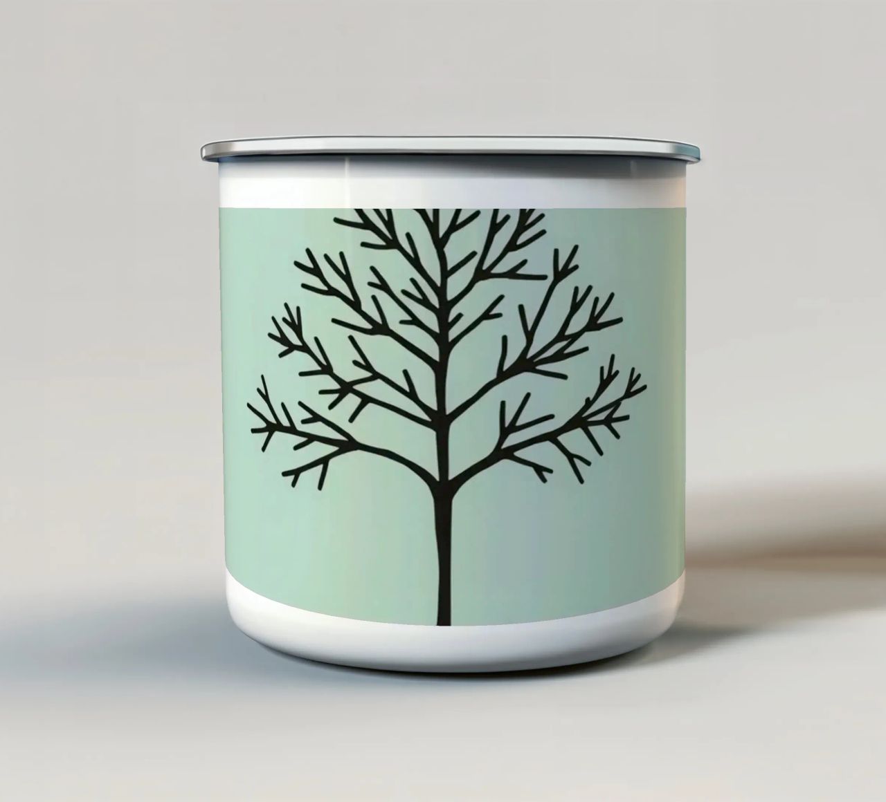 Minimalist tree design with intricate branch patterns enamel mug by DesignDoodle