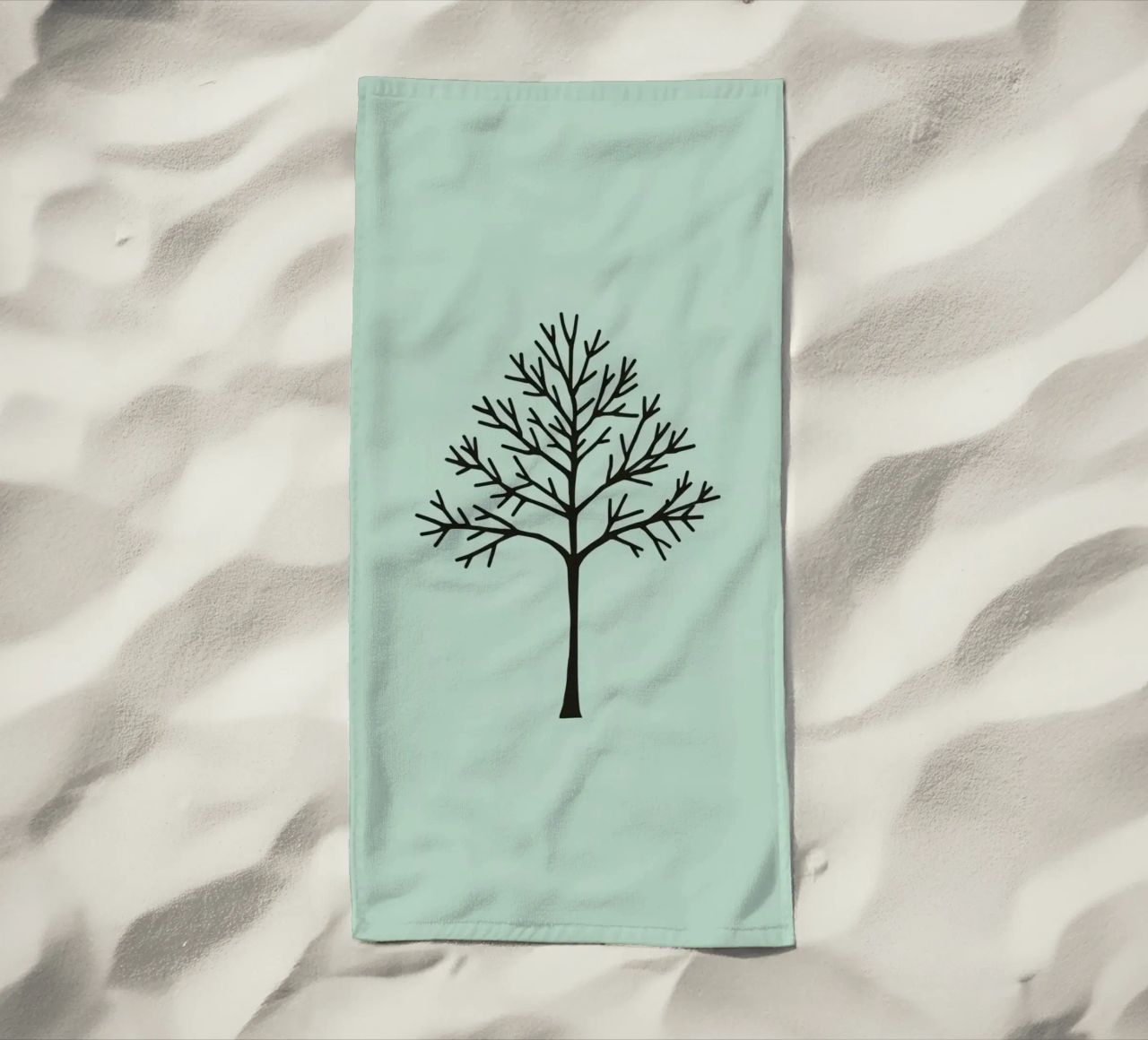 Minimalist tree design with intricate branch patterns beach towel by DesignDoodle