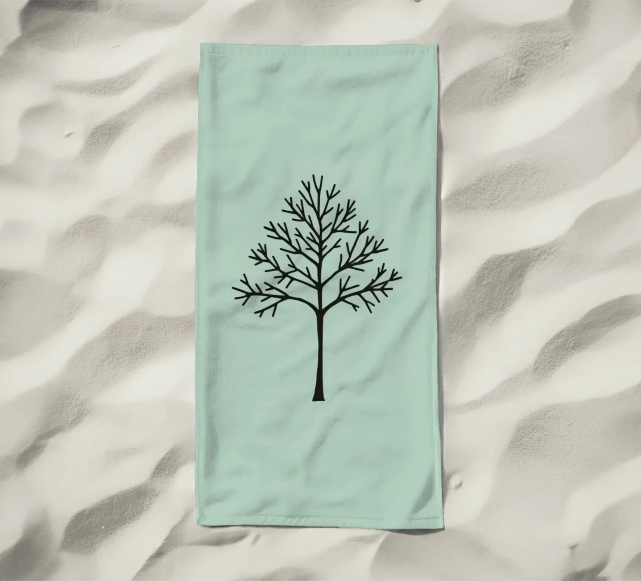 Minimalist tree design with intricate branch patterns beach towel by DesignDoodle