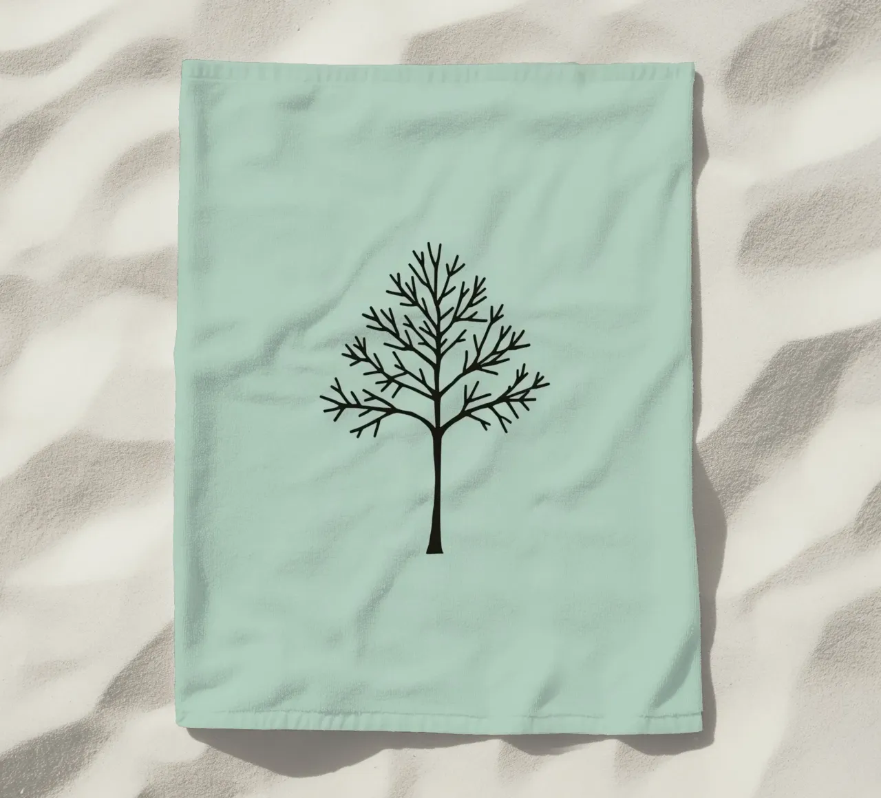 Minimalist tree design with intricate branch patterns beach towel by DesignDoodle