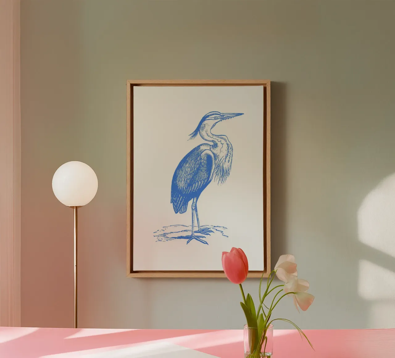 Print van blauwe reiger met structuur - Kustnatuur, Wetland Art canvas met Baklijst van ClubArt