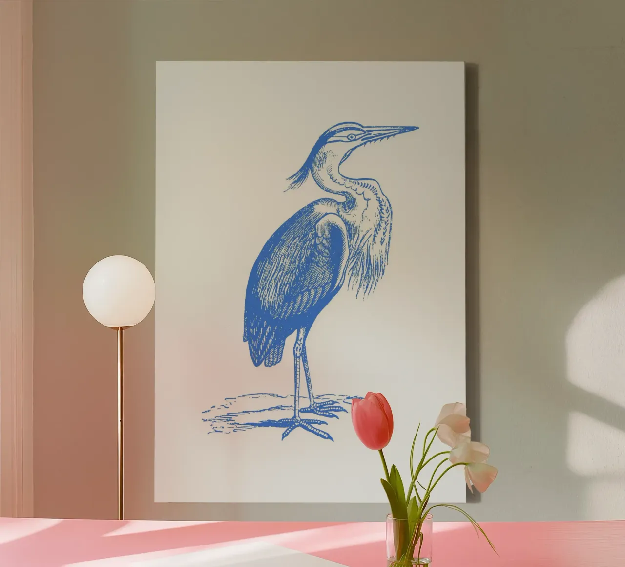 Print van blauwe reiger met structuur - Kustnatuur, Wetland Art canvas met Baklijst van ClubArt