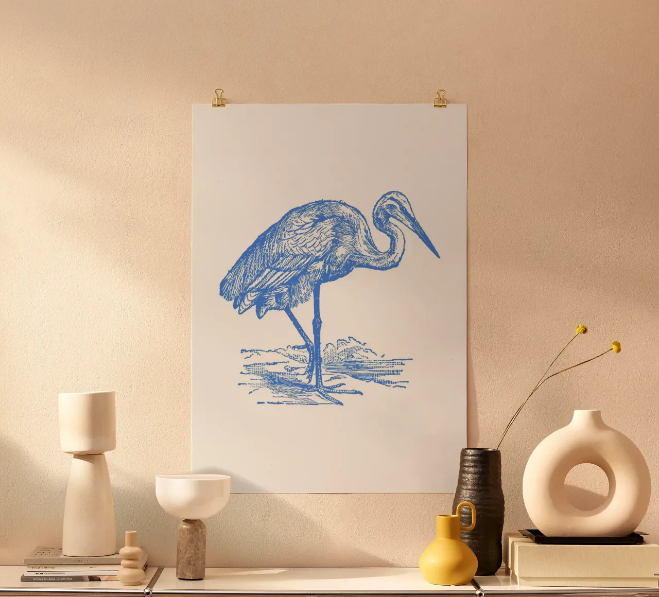 Blauw gestructureerde waadvogeldruk - Kustnatuur, Wetland Ar poster van ClubArt