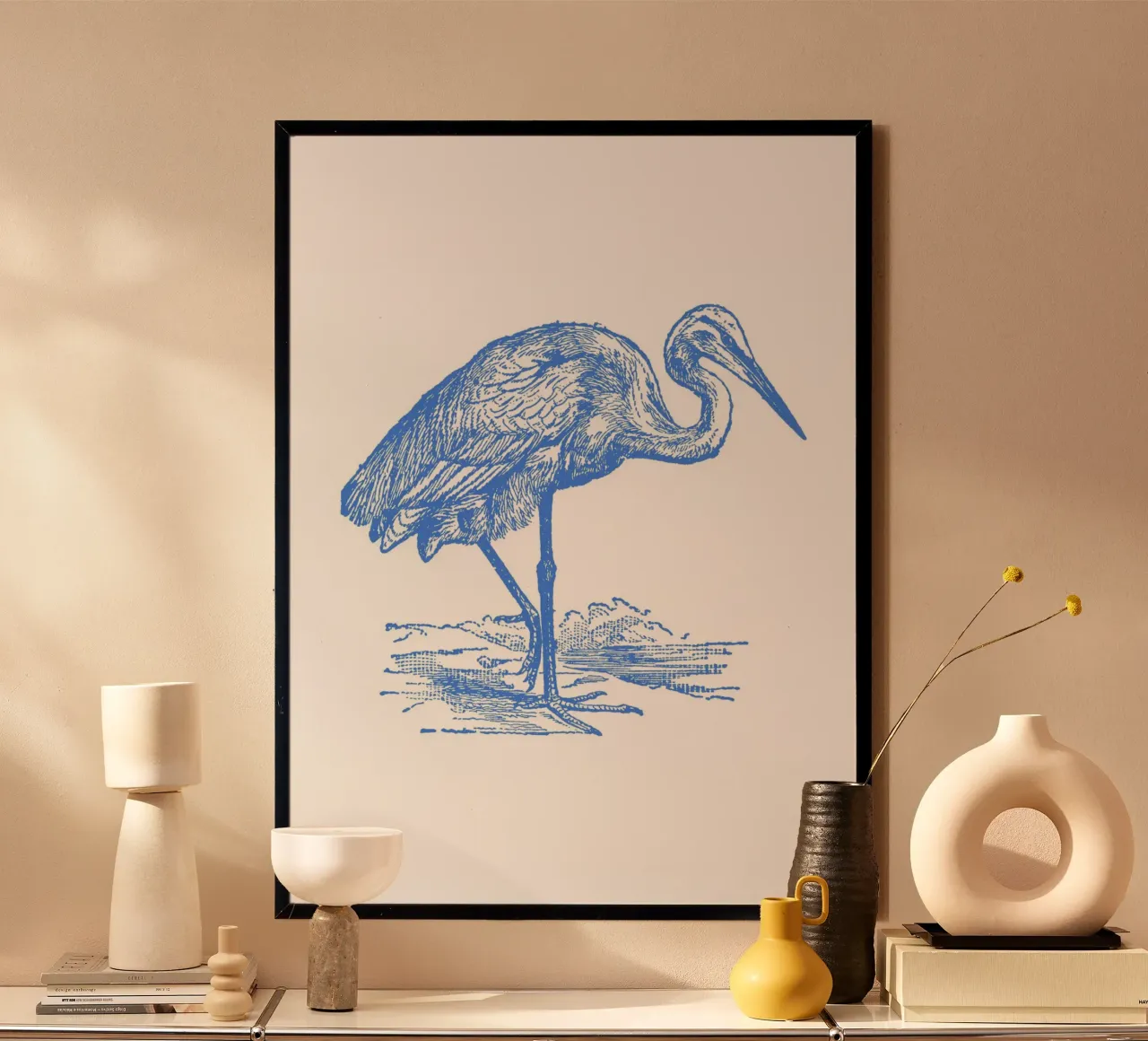 Blauw gestructureerde waadvogeldruk - Kustnatuur, Wetland Ar poster van ClubArt