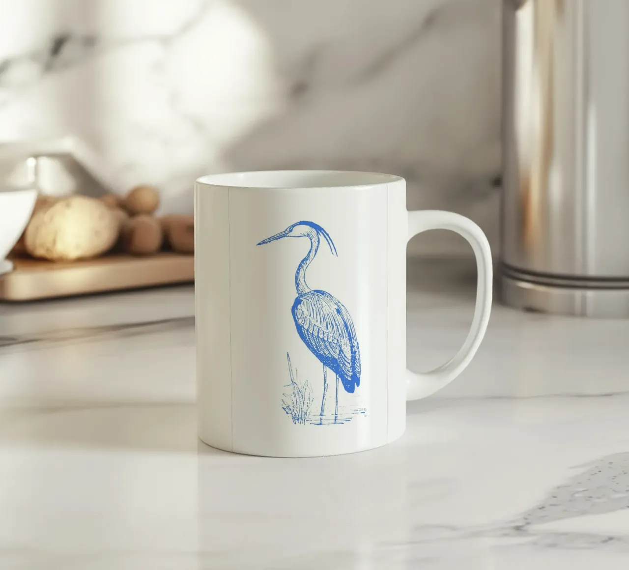 Print van blauwe reiger met structuur - Kustnatuur, Wetland Art keramische mok van ClubArt