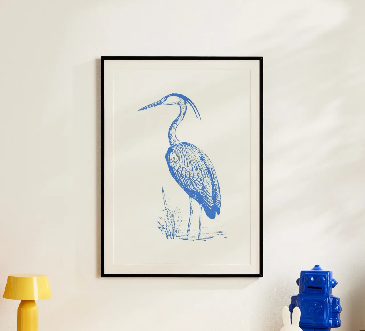 Print van blauwe reiger met structuur - Kustnatuur, Wetland Art poster van ClubArt