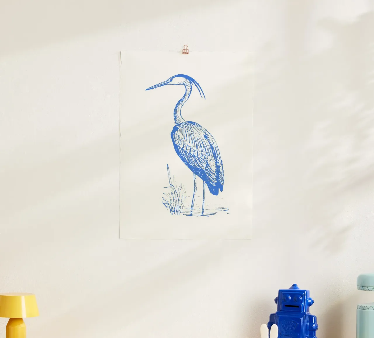 Print van blauwe reiger met structuur - Kustnatuur, Wetland Art poster van ClubArt