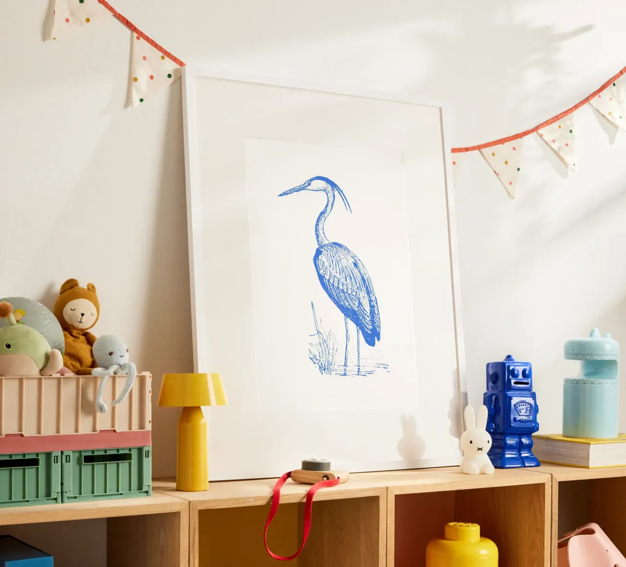 Print van blauwe reiger met structuur - Kustnatuur, Wetland Art poster van ClubArt